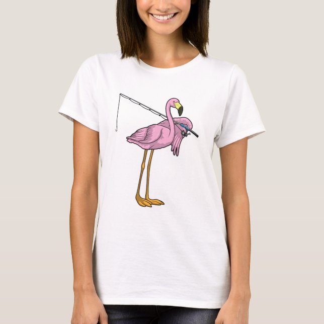 Flamingo Fishing Fisher Fishing rod T-Shirt (Front)