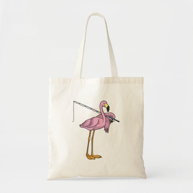 Flamingo Fishing Fisher Fishing rod Tote Bag (Front)