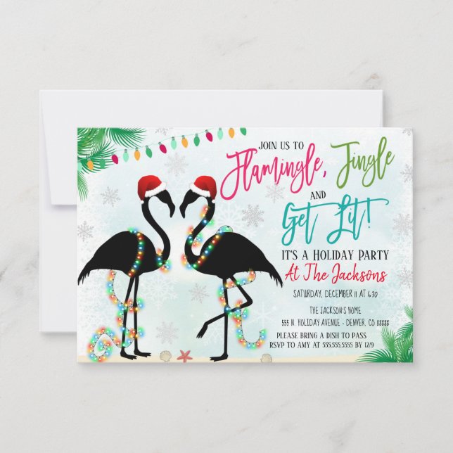 Flamingo Flamingle and Jingle Party Invitation (Front)