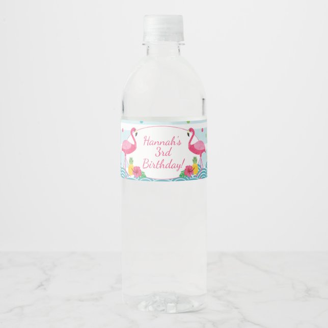 Flamingo Flamingle Party Water Bottle Labels (Front)