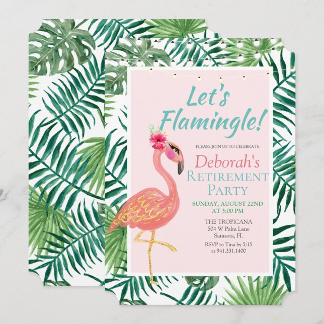 Flamingo Flamingle Retirement Party Invitation (Front/Back)