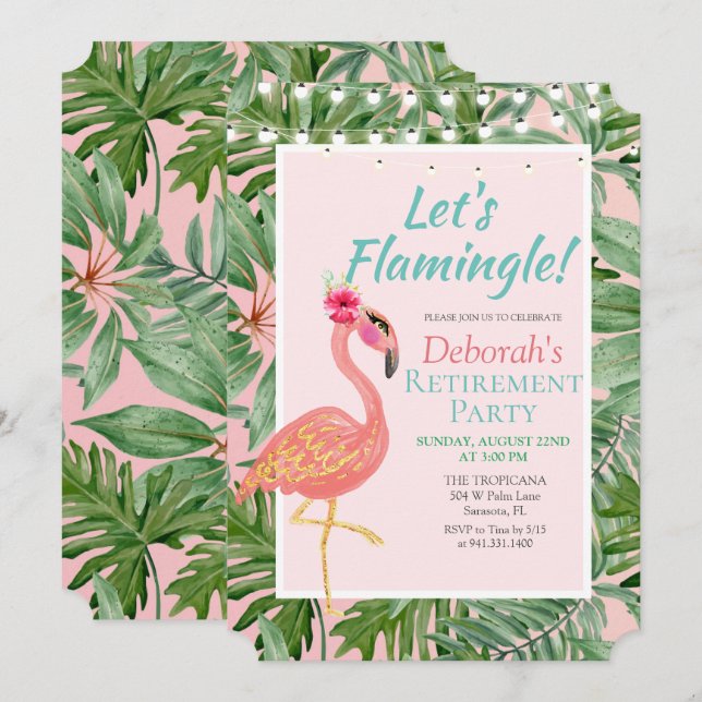 Flamingo Flamingle Retirement Party Invitation (Front/Back)