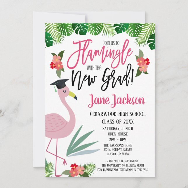  Flamingo Flamingle with the Grad Party Invitation (Front)