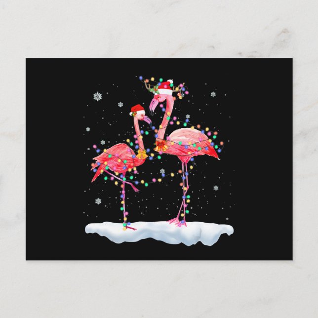 Flamingo | Flamingo Christmas Tree Santa Hat Xmas Announcement Postcard (Front)