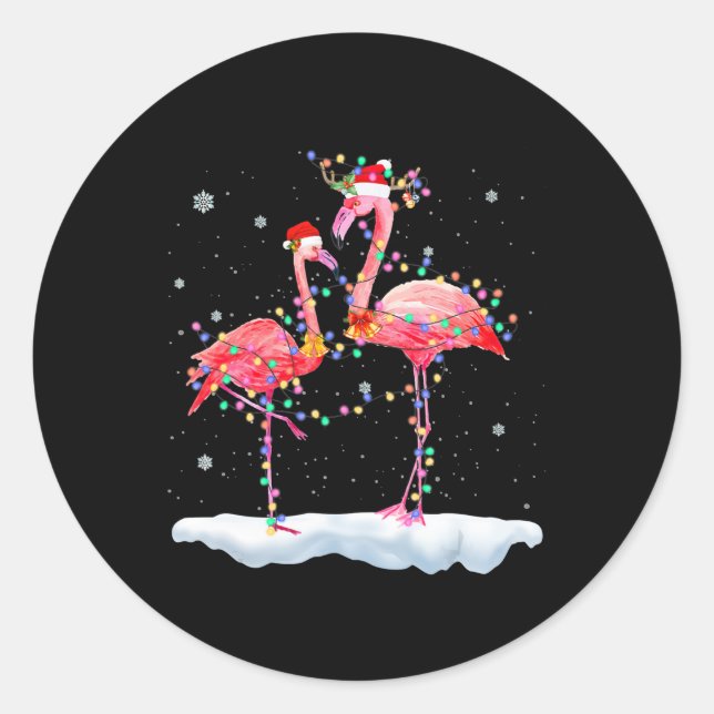 Flamingo | Flamingo Christmas Tree Santa Hat Xmas Classic Round Sticker (Front)