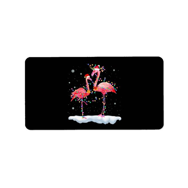Flamingo | Flamingo Christmas Tree Santa Hat Xmas Label (Front)