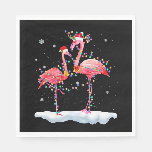 Flamingo | Flamingo Christmas Tree Santa Hat Xmas Napkin (Front)