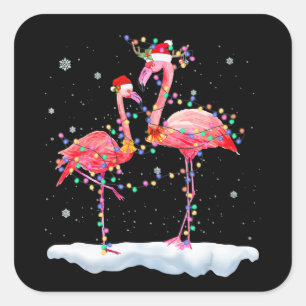 Flamingo   Flamingo Christmas Tree Santa Hat Xmas Square Sticker