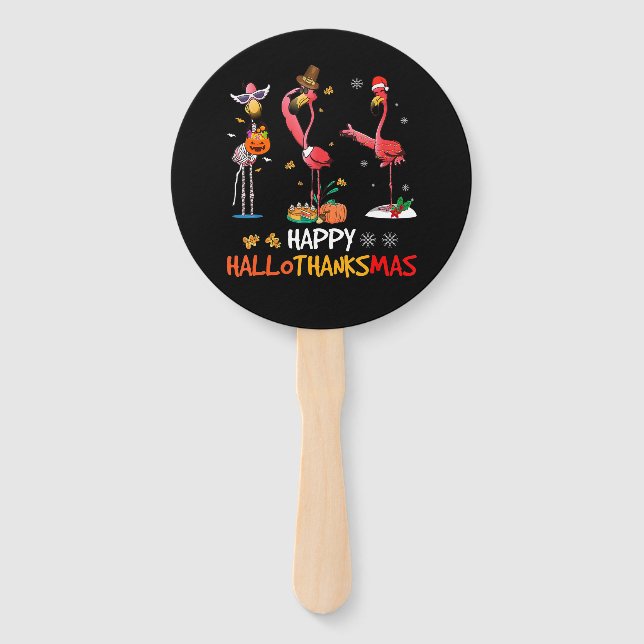 Flamingo | Flamingo Happy HalloThanksmas Hand Fan (Front)