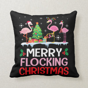 Flamingo Flamingo Noel Hats Dancing On Snow Cushion