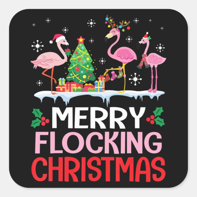 Flamingo | Flamingo Noel Hats Dancing On Snow Square Sticker (Front)