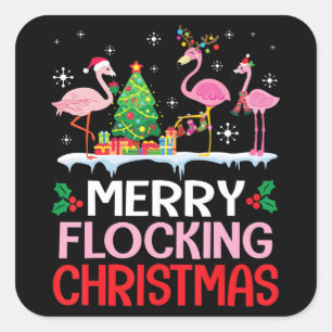 Flamingo   Flamingo Noel Hats Dancing On Snow Square Sticker
