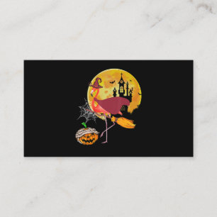 Flamingo Flamingo Riding Broom Pumpkin Halloween Enclosure Card