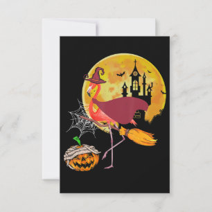 Flamingo Flamingo Riding Broom Pumpkin Halloween RSVP Card