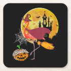 Flamingo | Flamingo Riding Broom Pumpkin Halloween