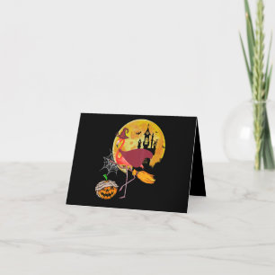 Flamingo   Flamingo Riding Broom Pumpkin Halloween Thank You Card