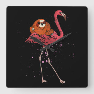 Flamingo Flamingo Riding Sloth Animal Lover Gifts Square Wall Clock