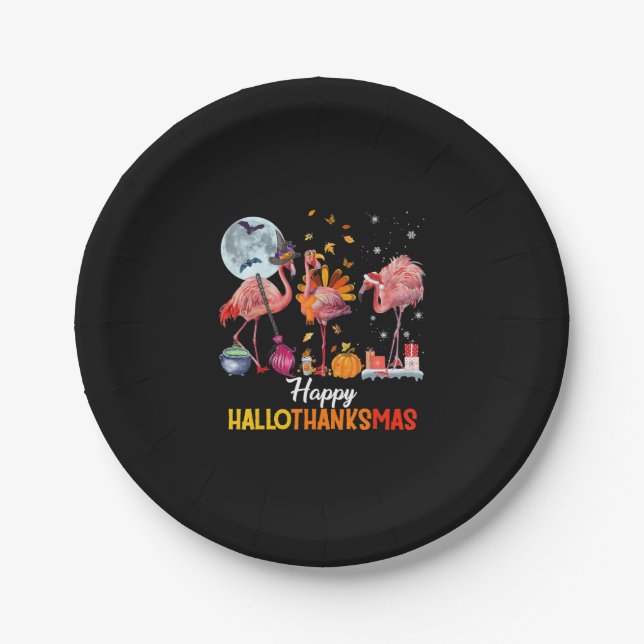 Flamingo|Flamingo Thanksgiving Halloween Christmas Paper Plate (Front)