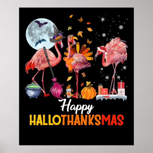 Flamingo|Flamingo Thanksgiving Halloween Christmas Poster (Front)