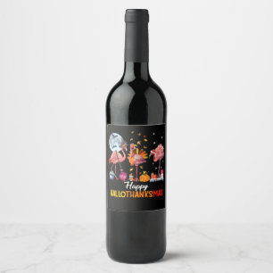 Flamingo Flamingo Thanksgiving Halloween Christmas Wine Label