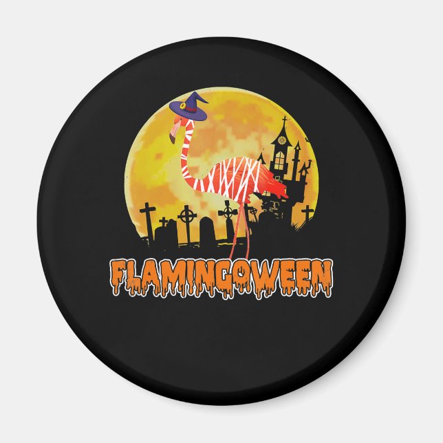 Flamingo | Flamingoween Funny Witch Halloween Magnet (Front)