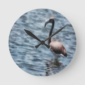 Flamingo Fledgling Watercolor Round Clock