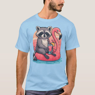 Flamingo Floatie Racoon Tropical Drink Summer Art T-Shirt