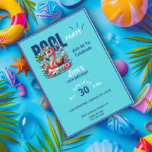 Flamingo Floating In Pool Birthday Party