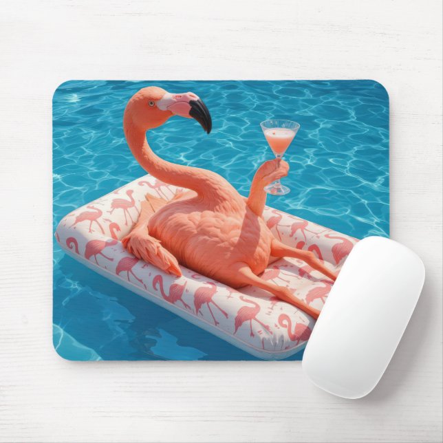 Flamingo Floating With a Cocktail In a Pool Mouse Mat (With Mouse)