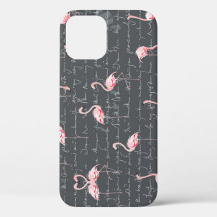 Flamingo Flock: Dark Grey Vintage. iPhone 12 Case
