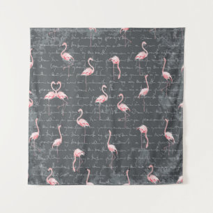 Flamingo Flock: Dark Grey Vintage. Tapestry