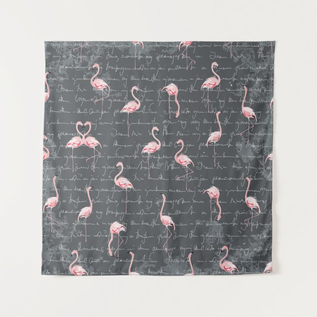 Flamingo Flock: Dark Grey Vintage. Tapestry (Front)