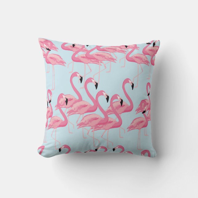 Flamingo Flock: Tropical Vintage Print Cushion (Front)