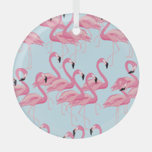 Flamingo Flock: Tropical Vintage Print Glass Tree Decoration