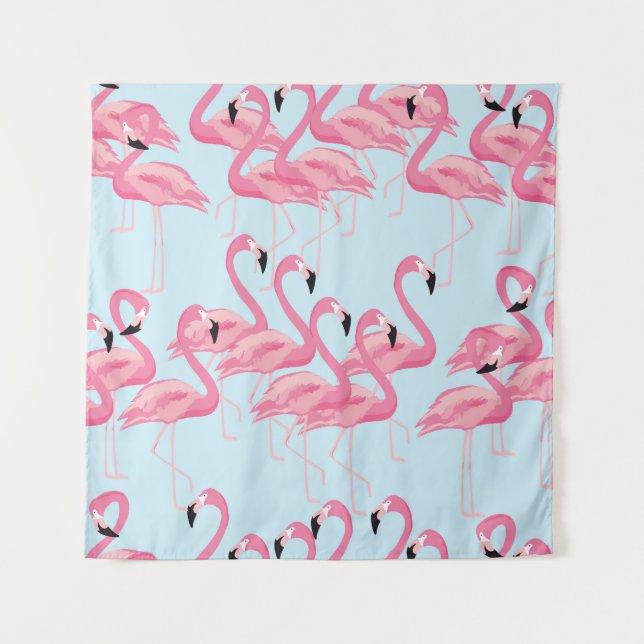 Flamingo Flock: Tropical Vintage Print Tapestry (Front)
