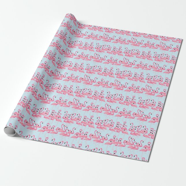 Flamingo Flock: Tropical Vintage Print Wrapping Paper (Unrolled)
