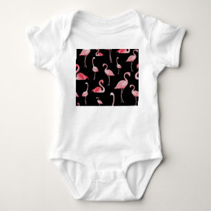 Flamingo Flock: Vintage Seamless Design Baby Bodysuit
