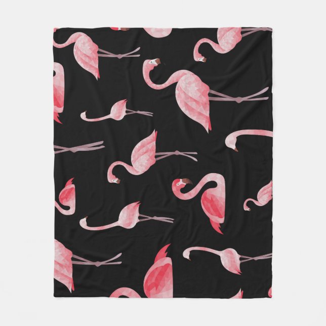 Flamingo Flock: Vintage Seamless Design Fleece Blanket (Front)