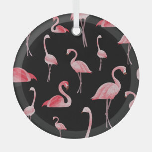 Flamingo Flock: Vintage Seamless Design Glass Tree Decoration