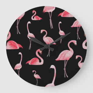 Flamingo Flock: Vintage Seamless Design Large Clock