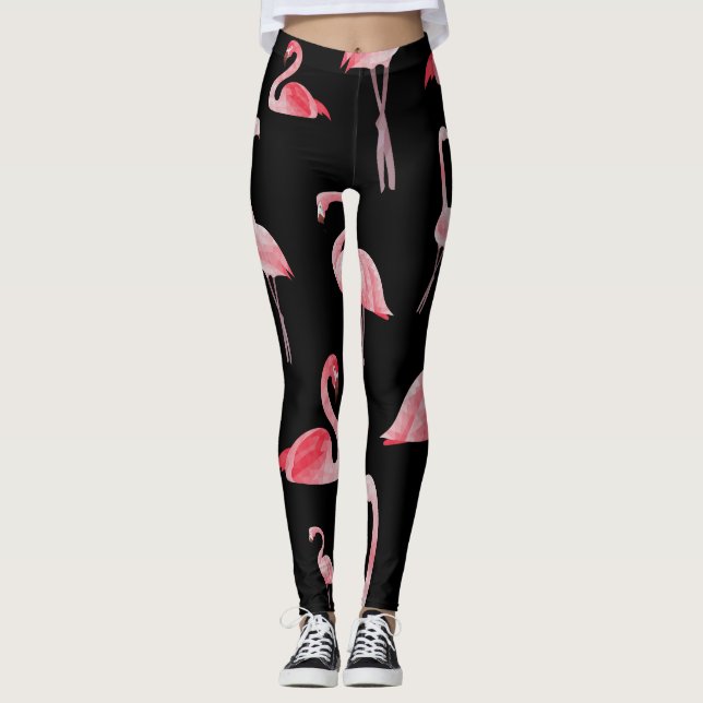 Flamingo Flock: Vintage Seamless Design Leggings (Front)