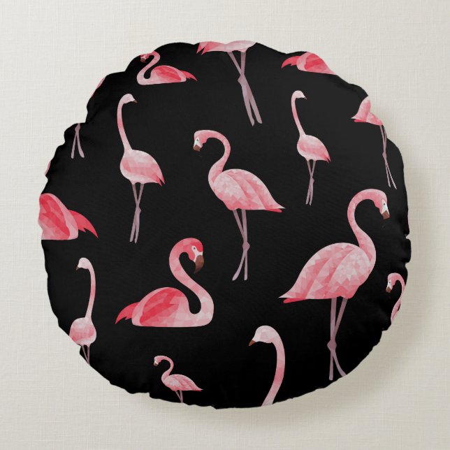 Flamingo Flock: Vintage Seamless Design Round Cushion (Front)
