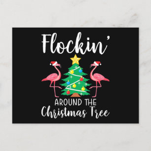 Flamingo   Flockin Around Christmas Tree Flamingo Invitation Postcard