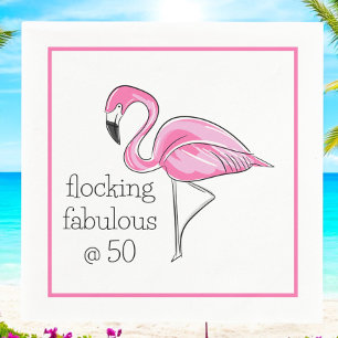 Flamingo Flocking Fabulous at Fifty Border Party Napkin