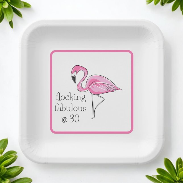 Flamingo Flocking Fabulous at Thirty Border Party Paper Plate (Creator Uploaded)