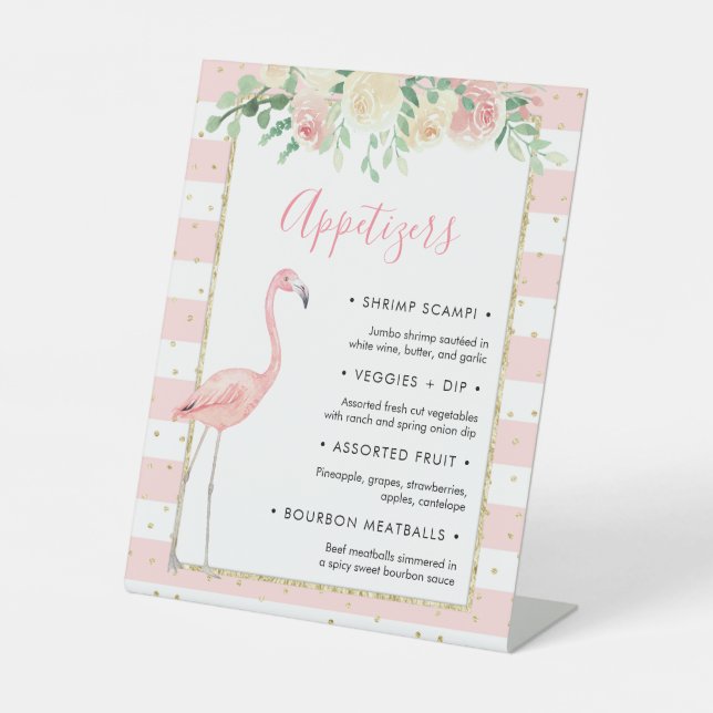 Flamingo Floral Appetizer buffet party sign (Front)