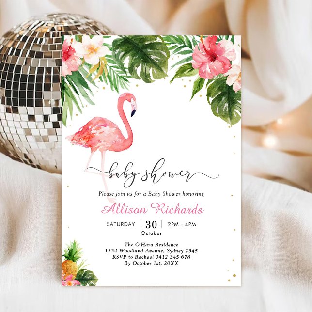 Flamingo Floral Baby Shower Invitation (Creator Uploaded)