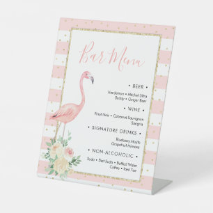 Flamingo Floral Bar Menu Pedestal Sign
