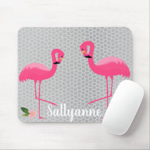 FLAMINGO FLORAL CUSTOMIZABLE SILVER GREY LEOPARD MOUSE MAT