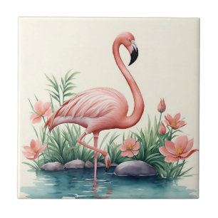 Flamingo Floral Pink Bird Tile